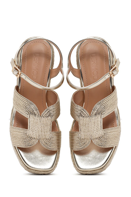 Kadın Altın Bilekten Bantlı Metalik Dolgu Topuklu Espadril 25SFE450632 - Görsel 9