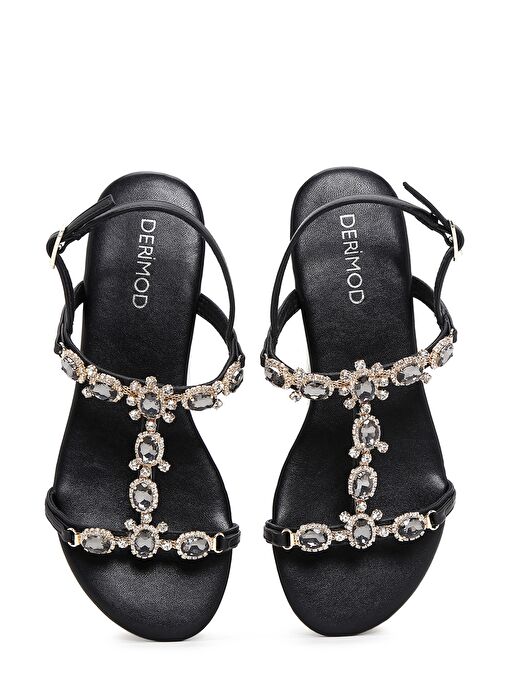 Kadın Siyah Taşlı Sandalet 25SFD440514 - Görsel 7