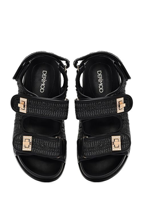 Kadın Siyah Hasır Sandalet 25SFD4404M7 - Görsel 8