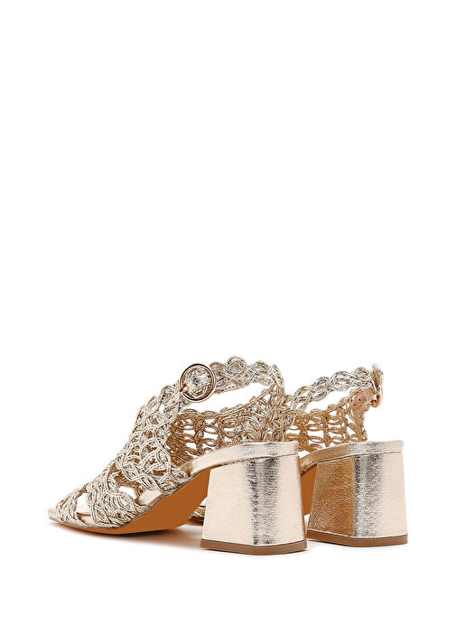 Kadın Altın Örgülü Metalik Kalın Kısa Topuklu Sandalet 25SFD440632 - Görsel 6