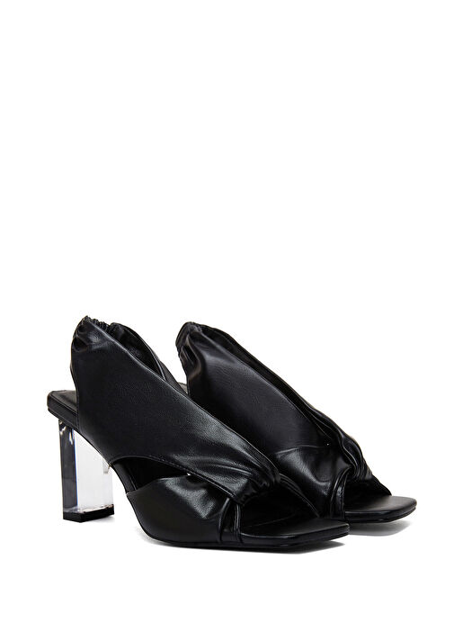 Kadın Siyah Şeffaf Kalın Topuklu Sandalet 25SFD440818 - Görsel 4