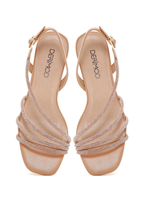 Kadın Bej Taşlı İnce Topuklu Sandalet 25SFD4409TS - Görsel 8