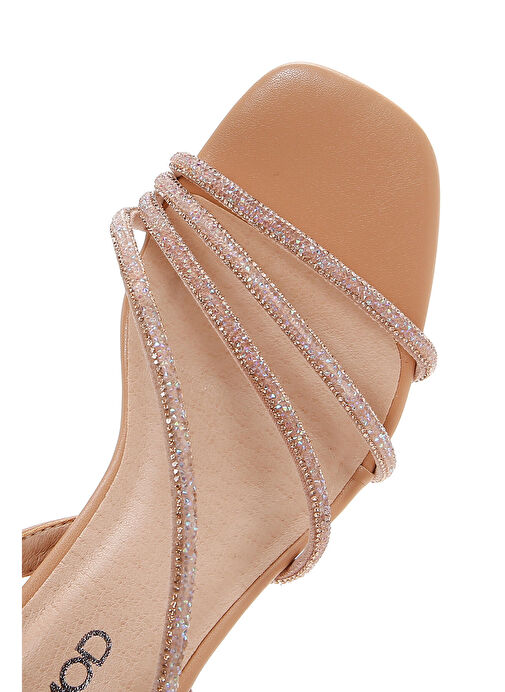 Kadın Bej Taşlı İnce Topuklu Sandalet 25SFD4409TS - Görsel 9