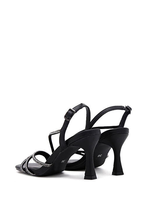 Kadın Siyah Taşlı İnce Topuklu Sandalet 25SFD4409TS - Görsel 7