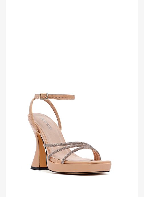 Kadın Bej Bilekten Bağlamalı Kalın Yüksek Topuklu Abiye Sandalet 25SFD441014 - Görsel 8