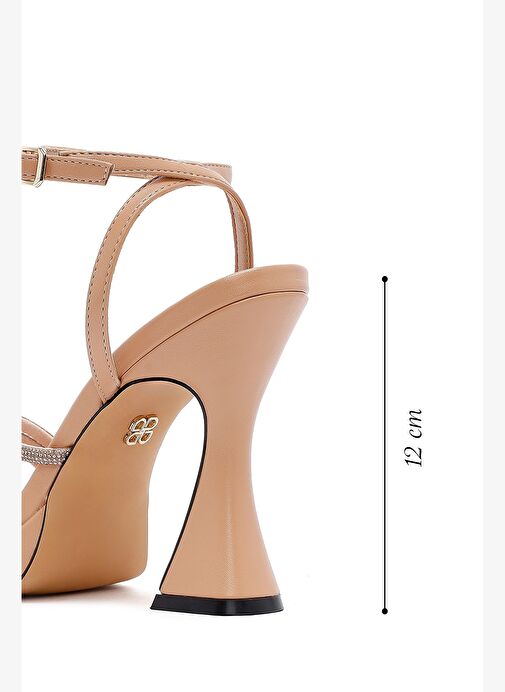 Kadın Bej Bilekten Bağlamalı Kalın Yüksek Topuklu Abiye Sandalet 25SFD441014 - Görsel 3