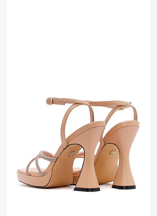Kadın Bej Bilekten Bağlamalı Kalın Yüksek Topuklu Abiye Sandalet 25SFD441014 - Görsel 7