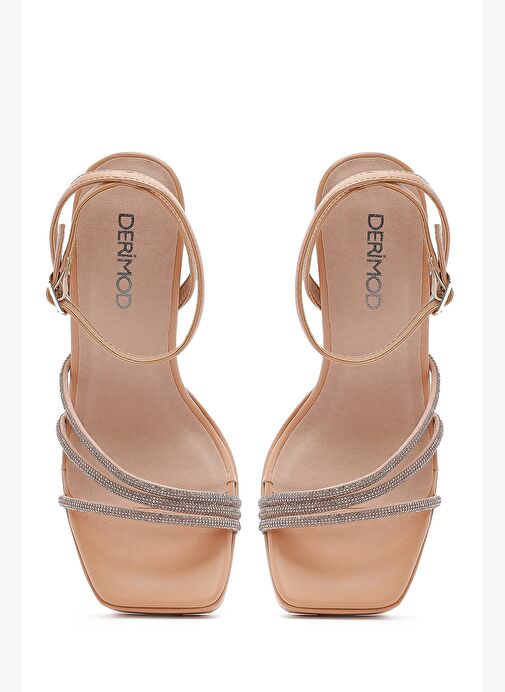 Kadın Bej Bilekten Bağlamalı Kalın Yüksek Topuklu Abiye Sandalet 25SFD441014 - Görsel 9
