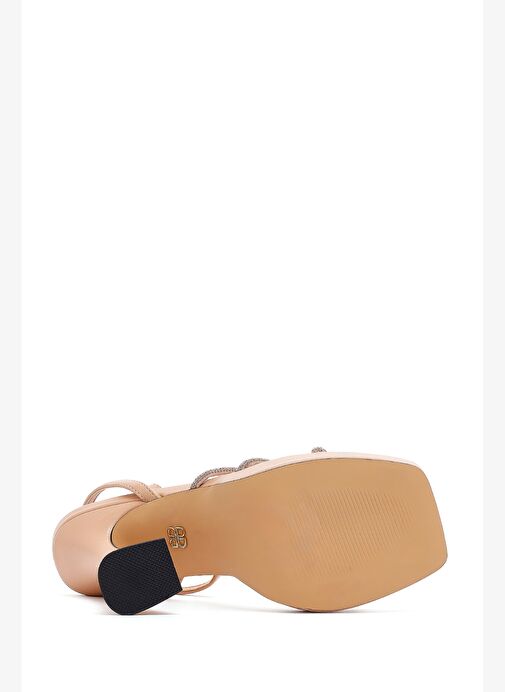 Kadın Bej Bilekten Bağlamalı Kalın Yüksek Topuklu Abiye Sandalet 25SFD441014 - Görsel 6