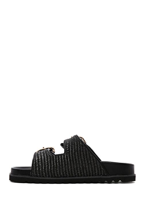 Kadın Siyah Çift Tokalı Hasır Terlik 25SFD4402M7 - Görsel 3