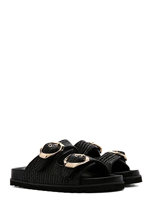 Kadın Siyah Çift Tokalı Hasır Terlik 25SFD4402M7 - Görsel 4