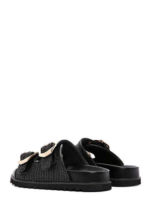 Kadın Siyah Çift Tokalı Hasır Terlik 25SFD4402M7 - Görsel 6