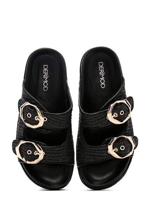 Kadın Siyah Çift Tokalı Hasır Terlik 25SFD4402M7 - Görsel 8