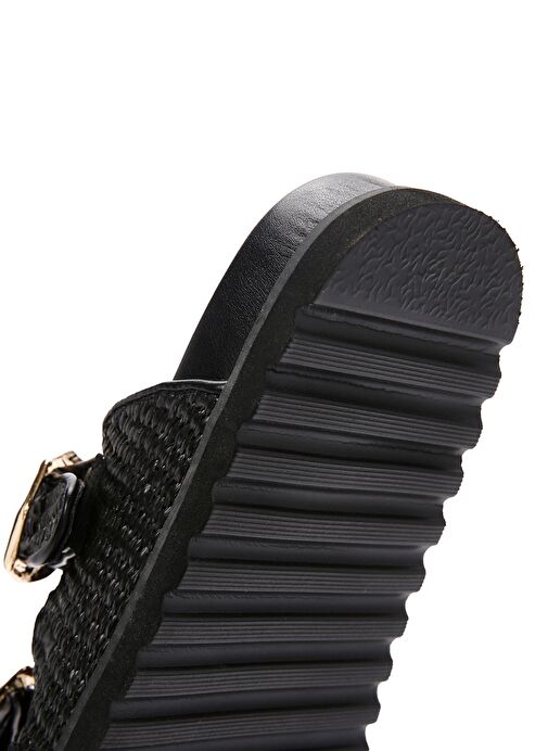 Kadın Siyah Çift Tokalı Hasır Terlik 25SFD4402M7 - Görsel 9