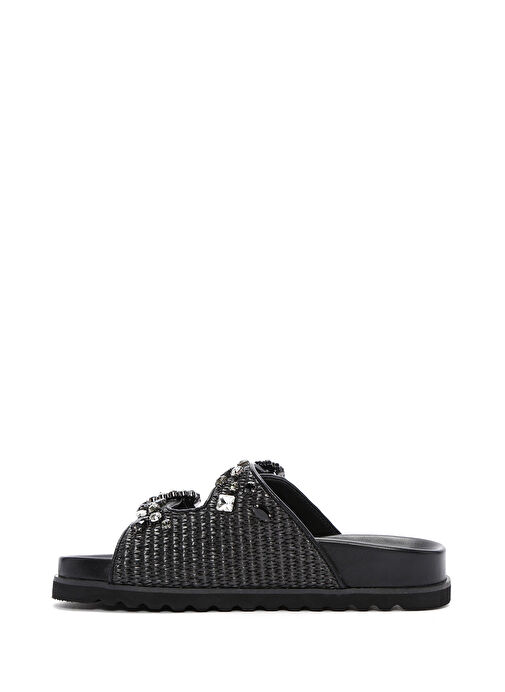 Kadın Siyah Hasır Taşlı Terlik 25SFD4403M7 - Görsel 3