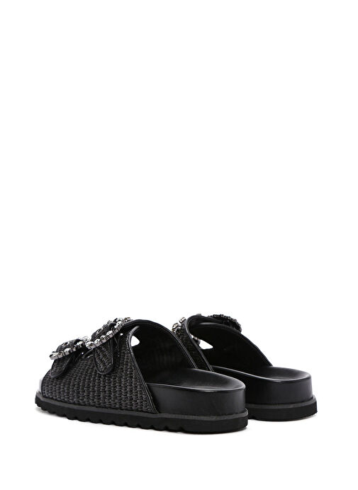Kadın Siyah Hasır Taşlı Terlik 25SFD4403M7 - Görsel 6