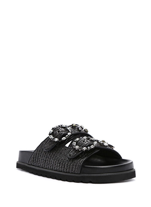 Kadın Siyah Hasır Taşlı Terlik 25SFD4403M7 - Görsel 7