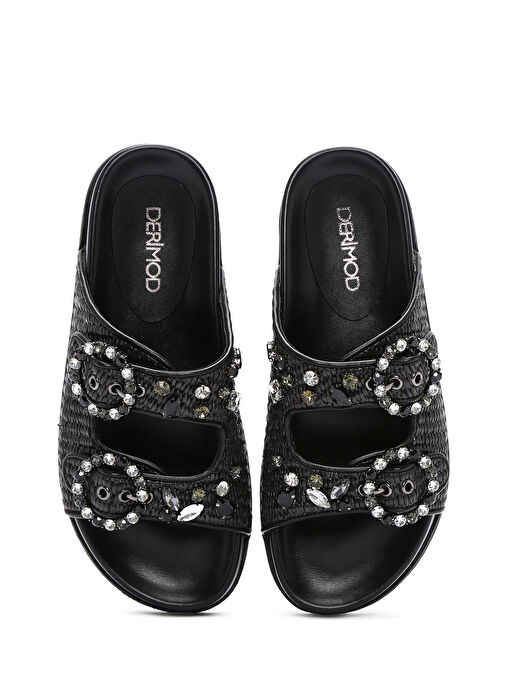 Kadın Siyah Hasır Taşlı Terlik 25SFD4403M7 - Görsel 8