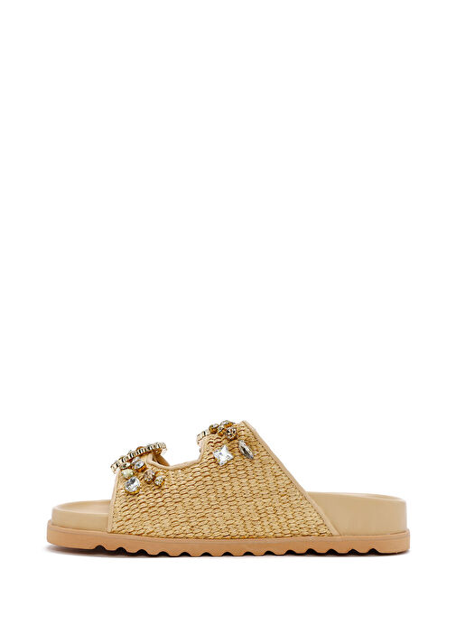 Kadın Bej Hasır Taşlı Terlik 25SFD4403M7 - Görsel 3