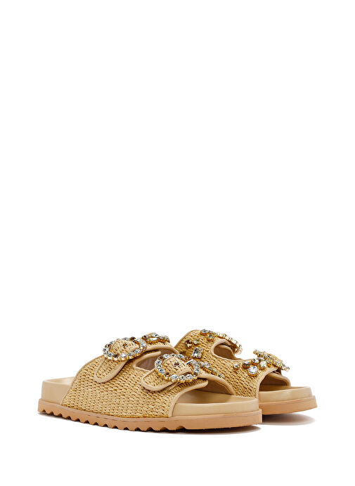 Kadın Bej Hasır Taşlı Terlik 25SFD4403M7 - Görsel 4
