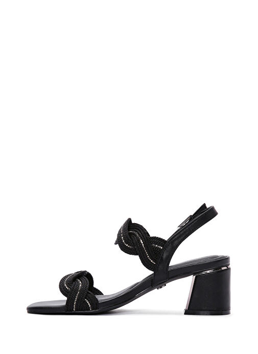 Kadın Siyah Örgülü Kalın Kısa Topuklu Sandalet 25SFD440714 - Görsel 5