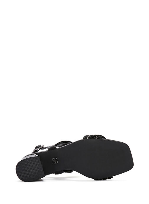 Kadın Siyah Örgülü Kalın Kısa Topuklu Sandalet 25SFD440714 - Görsel 6