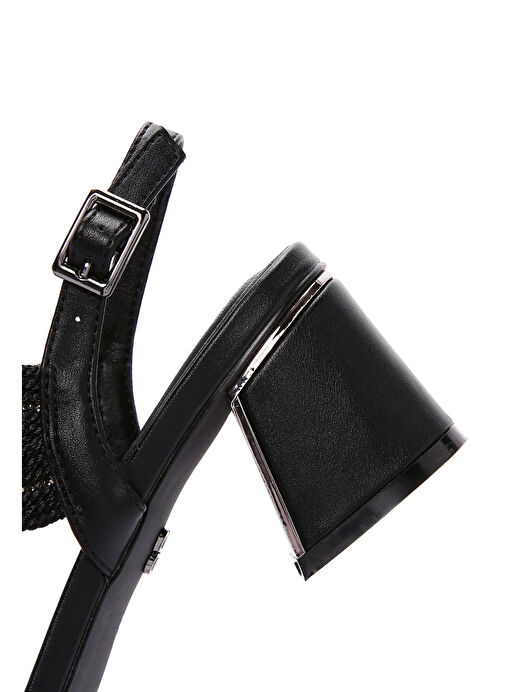 Kadın Siyah Örgülü Kalın Kısa Topuklu Sandalet 25SFD440714 - Görsel 9