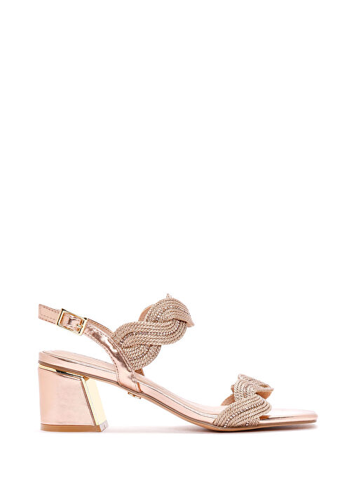 Kadın Pembe Örgülü Kalın Kısa Topuklu Sandalet 25SFD440714 - Görsel 2