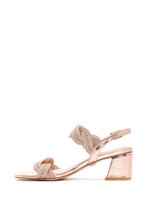 Kadın Pembe Örgülü Kalın Kısa Topuklu Sandalet 25SFD440714 - Görsel 5