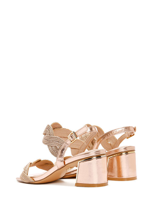 Kadın Pembe Örgülü Kalın Kısa Topuklu Sandalet 25SFD440714 - Görsel 7