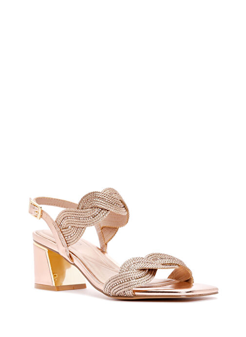 Kadın Pembe Örgülü Kalın Kısa Topuklu Sandalet 25SFD440714 - Görsel 8