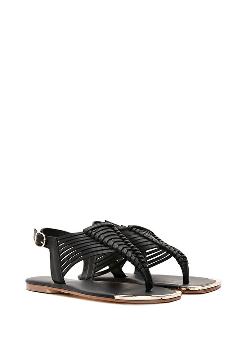 Kadın Siyah Arkadan Bantlı Parmak Arası Sandalet 25SFE490918 - Görsel 4