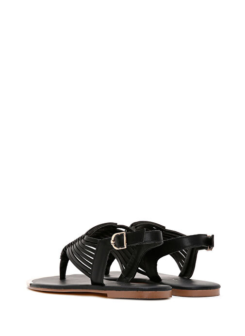 Kadın Siyah Arkadan Bantlı Parmak Arası Sandalet 25SFE490918 - Görsel 6