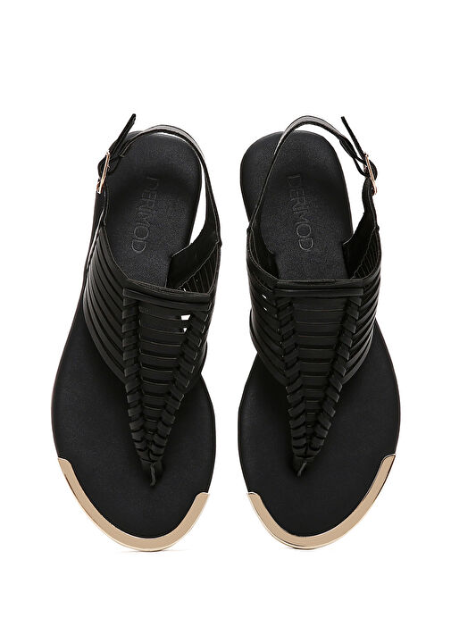 Kadın Siyah Arkadan Bantlı Parmak Arası Sandalet 25SFE490918 - Görsel 7