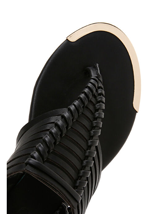 Kadın Siyah Arkadan Bantlı Parmak Arası Sandalet 25SFE490918 - Görsel 8