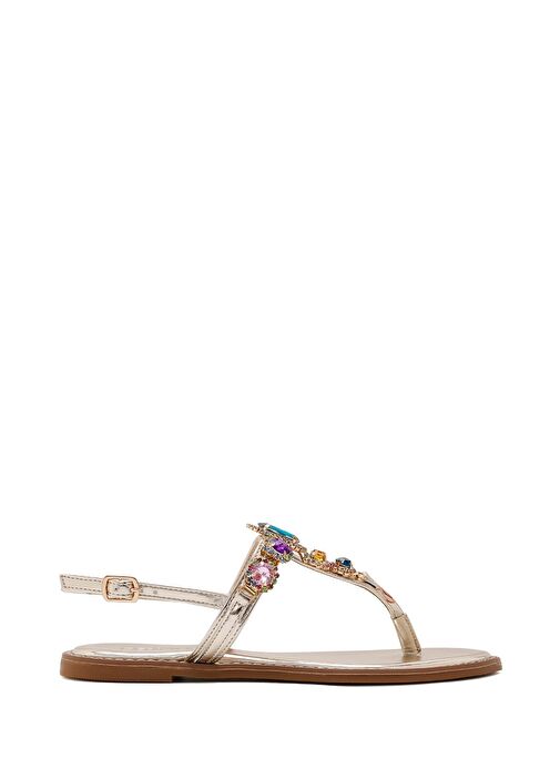 Kadın Altın Taşlı Parmak Arası Sandalet 25SFE491014 - Görsel 3