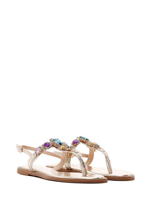 Kadın Altın Taşlı Parmak Arası Sandalet 25SFE491014 - Görsel 4