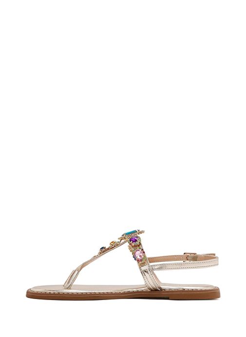 Kadın Altın Taşlı Parmak Arası Sandalet 25SFE491014 - Görsel 5