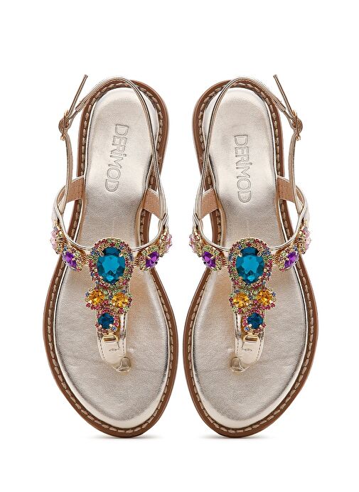 Kadın Altın Taşlı Parmak Arası Sandalet 25SFE491014 - Görsel 9