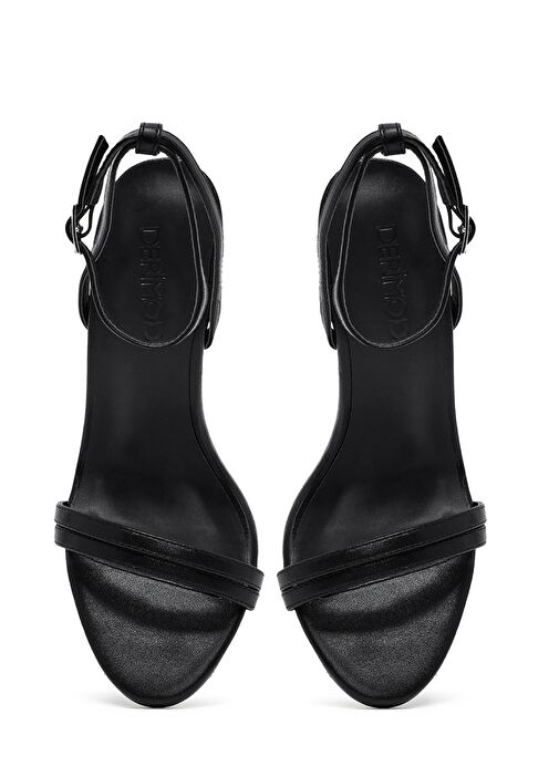 Kadın Siyah Bilekten Bantlı Metalik Yüksek İnce Topuklu Sandalet 25SFE491532 - Görsel 9