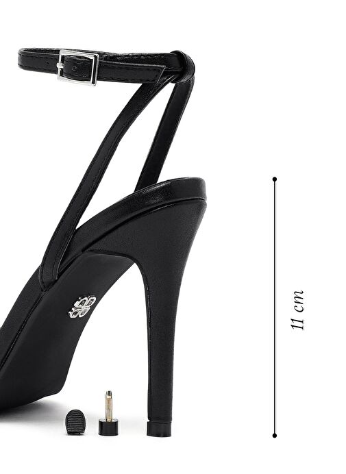 Kadın Siyah Bilekten Bantlı Metalik Yüksek İnce Topuklu Sandalet 25SFE491532 - Görsel 3