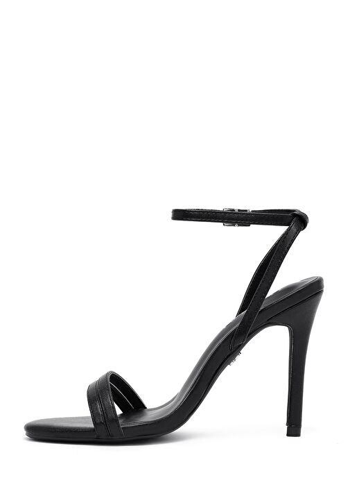 Kadın Siyah Bilekten Bantlı Metalik Yüksek İnce Topuklu Sandalet 25SFE491532 - Görsel 5
