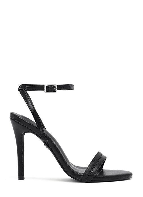 Kadın Siyah Bilekten Bantlı Metalik Yüksek İnce Topuklu Sandalet 25SFE491532 - Görsel 2