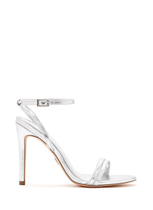 Kadın Gri Bilekten Bantlı Metalik Yüksek İnce Topuklu Sandalet 25SFE491532 - Görsel 2
