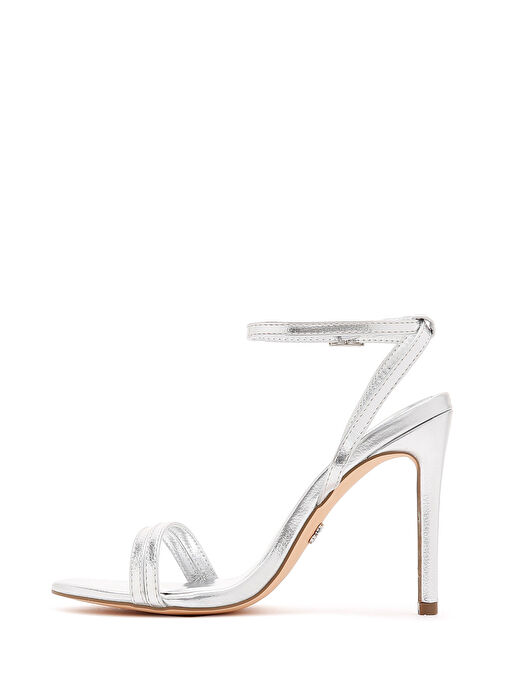 Kadın Gri Bilekten Bantlı Metalik Yüksek İnce Topuklu Sandalet 25SFE491532 - Görsel 5