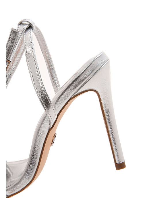 Kadın Gri Bilekten Bantlı Metalik Yüksek İnce Topuklu Sandalet 25SFE491532 - Görsel 9