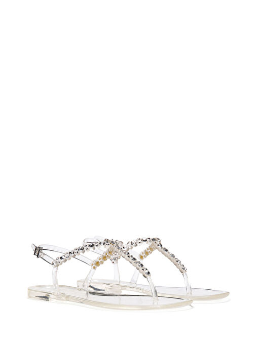 Kadın Şeffaf Parmak Arası Taşlı Jelly Sandalet 25SFE4906PV - Görsel 4