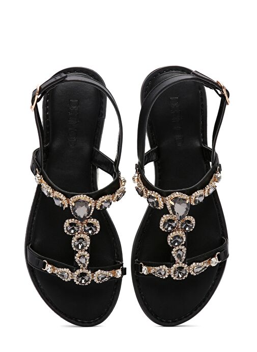 Kadın Siyah Taşlı Sandalet 25SFE491114 - Görsel 8