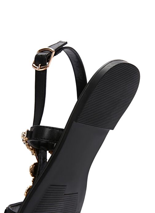 Kadın Siyah Taşlı Sandalet 25SFE491114 - Görsel 9