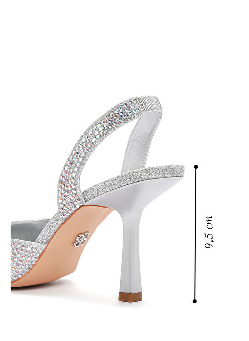 Derimod Derimod Gümüş Kadın Gri Taşlı Arkası Açık İnce Topuklu Ayakkabı 25SFE4914TS | Boyner Gümüş - 3. görsel